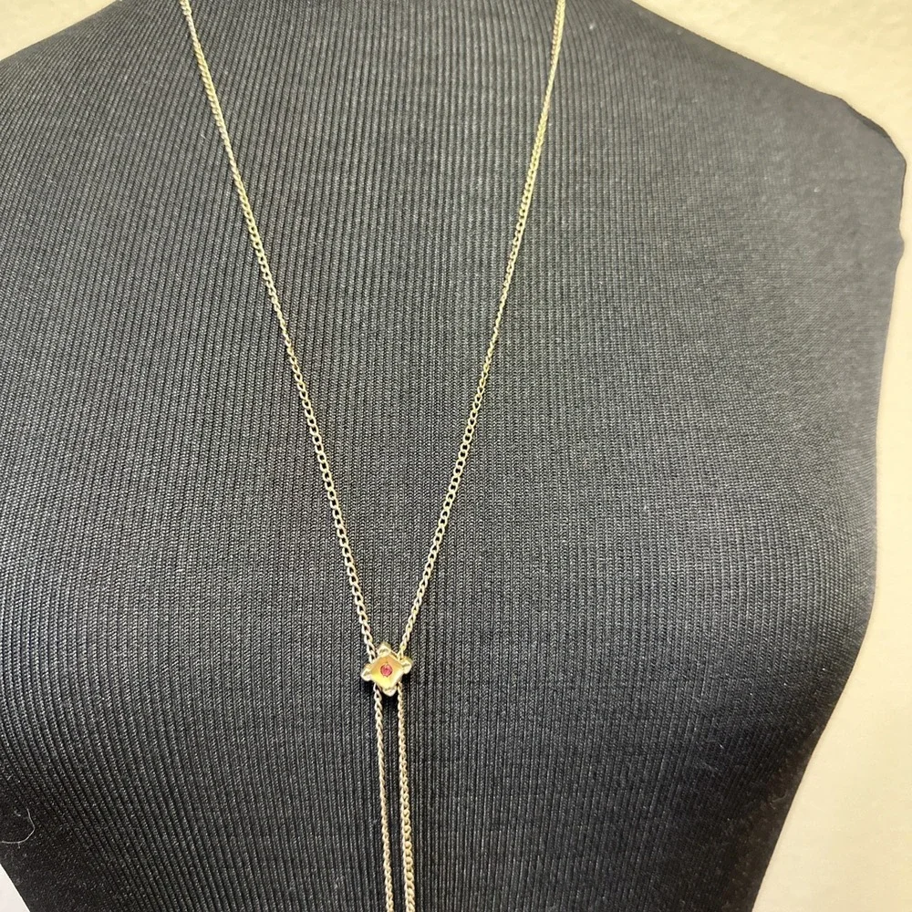 Antique‎ H.D.M.  CO. GF Pocket Watch Slide Chain Lariat Red Stone 23